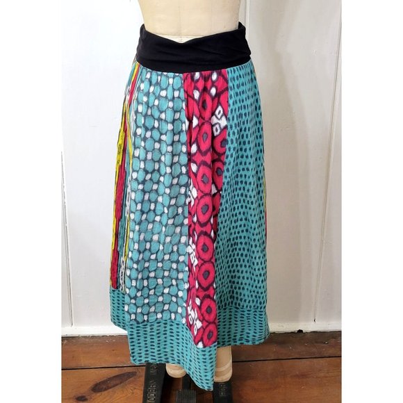 Fire Los Angeles Boho Multicolored Cotton Printed Patchwork Maxi Skirt - Picture 4 of 6